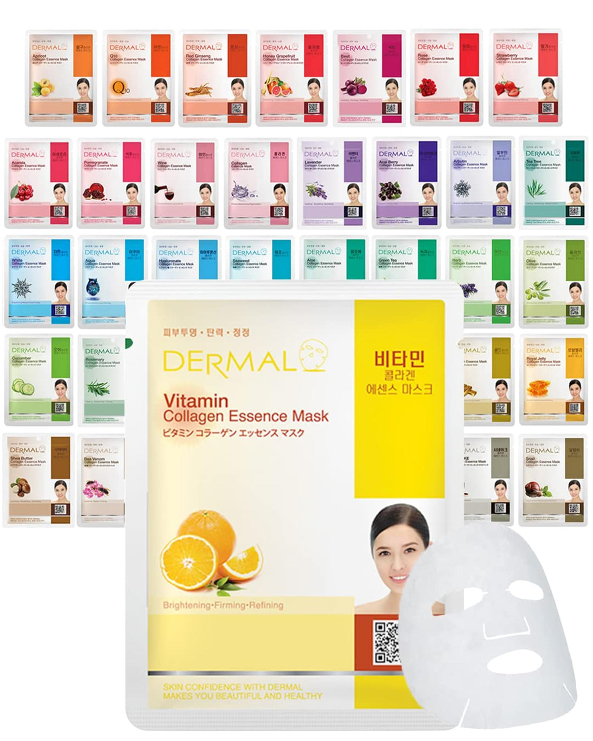 DERMAL front packaging showing 39-mask set and clear labeling for easy selection