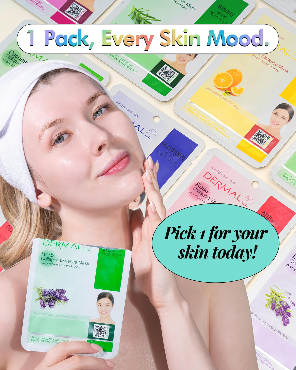 DERMAL mask applied on a face in bathroom illustrating comfortable adherence