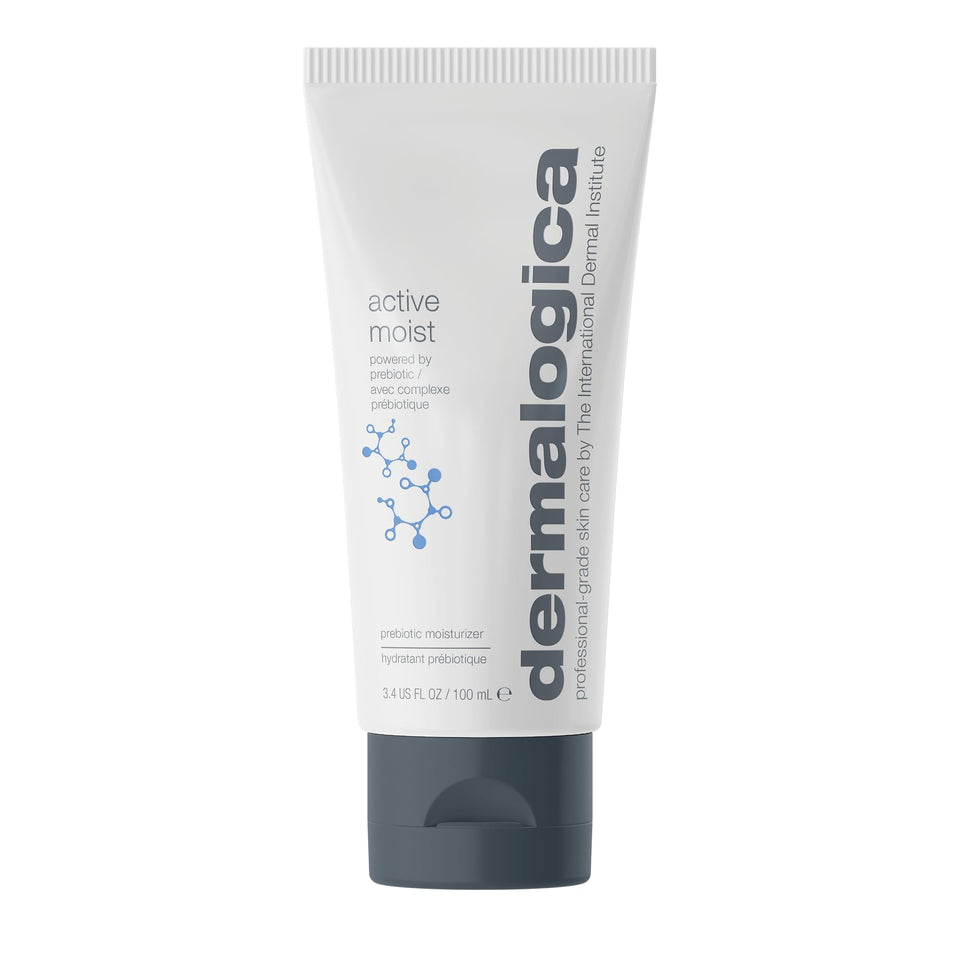 Dermalogica Active Moist front packaging showing product benefits and brand