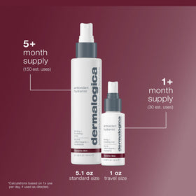 Dermalogica bottle held in hand to show compact travel size
