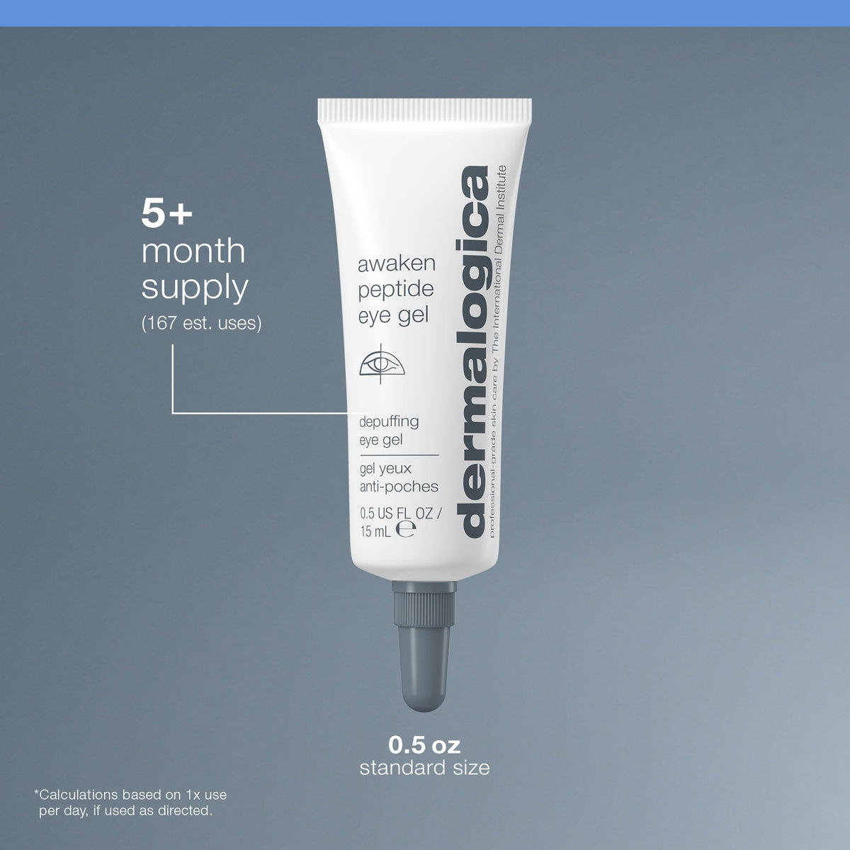 Dermalogica eye gel beside a coin to show compact travel-friendly size