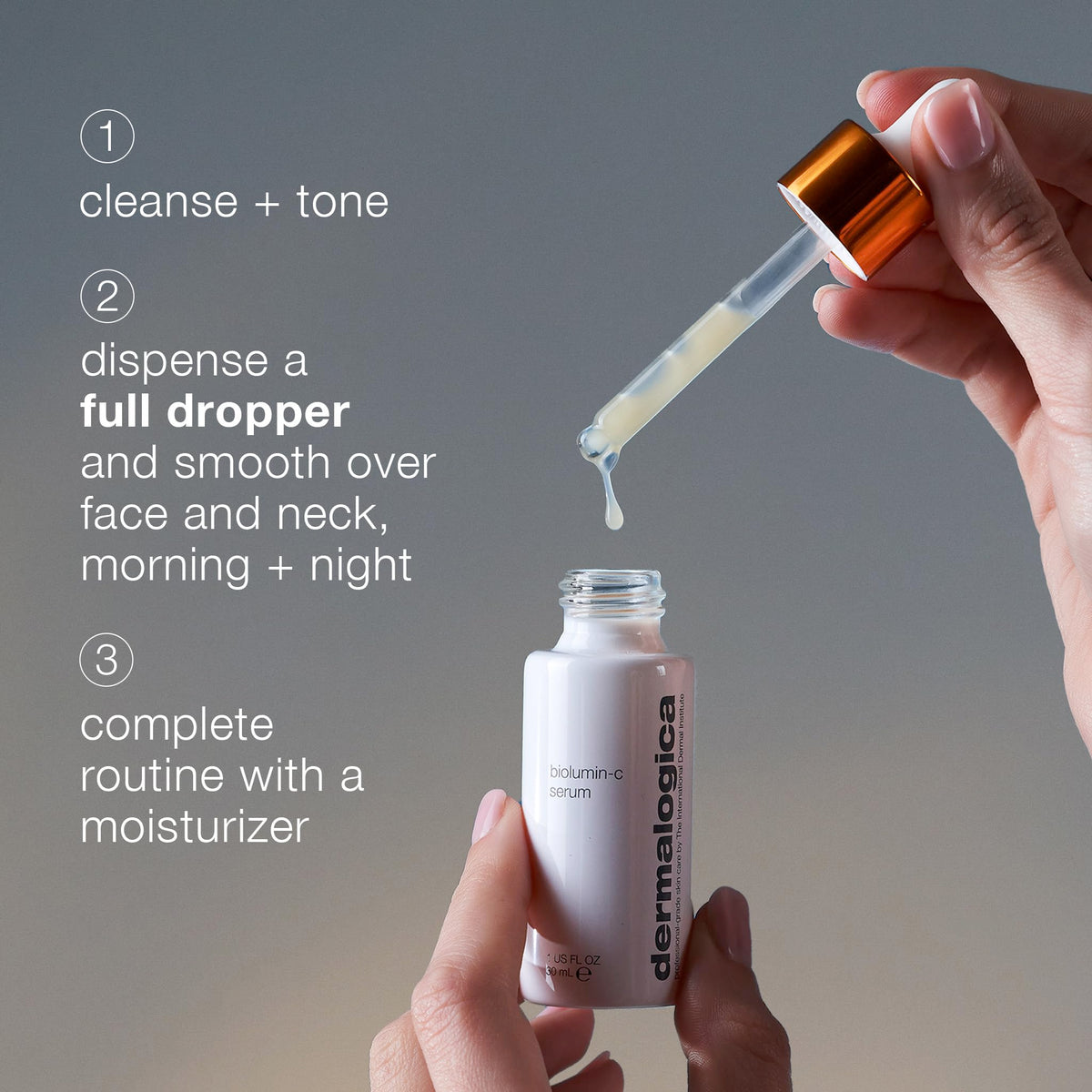 Close-up of Dermalogica serum texture on skin, shows lightweight consistency for quick layering