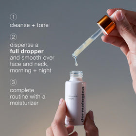 Close-up of Dermalogica serum texture on skin, shows lightweight consistency for quick layering