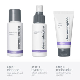 Dermalogica UltraCalming Cleanser close-up tube, gentle cleansing benefit visible