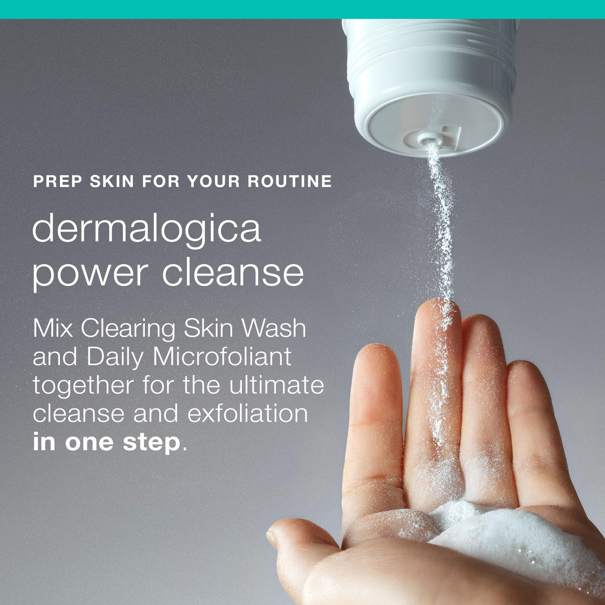 Dermalogica cleanser in hand during application showing controlled dosage and coverage