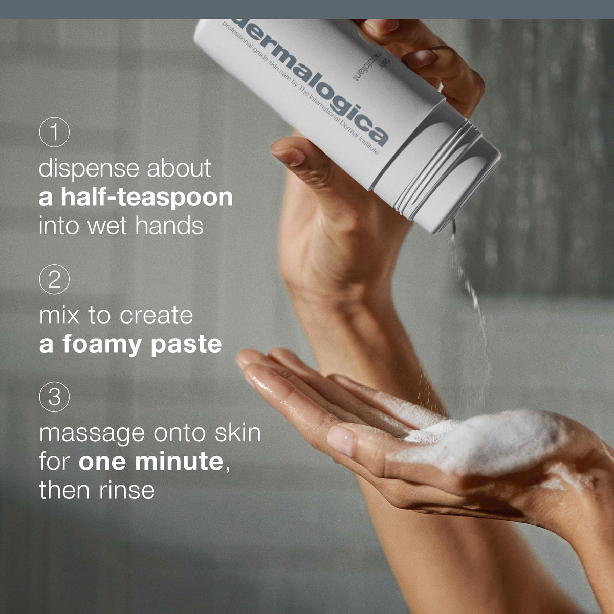 Dermalogica size comparison with hand illustrating portable jar and measured portion control