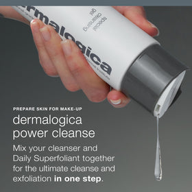 Dermalogica powder next to cleanser and moisturizer showing routine compatibility