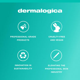 Dermalogica bottle on bathroom counter in lifestyle scene, integrates into routine benefit