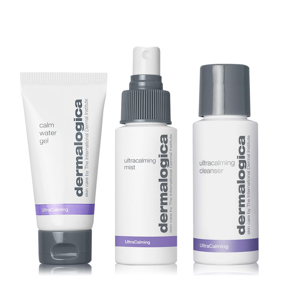 Dermalogica front packaging showing the Sensitive Skin Rescue Kit, clear calming benefit