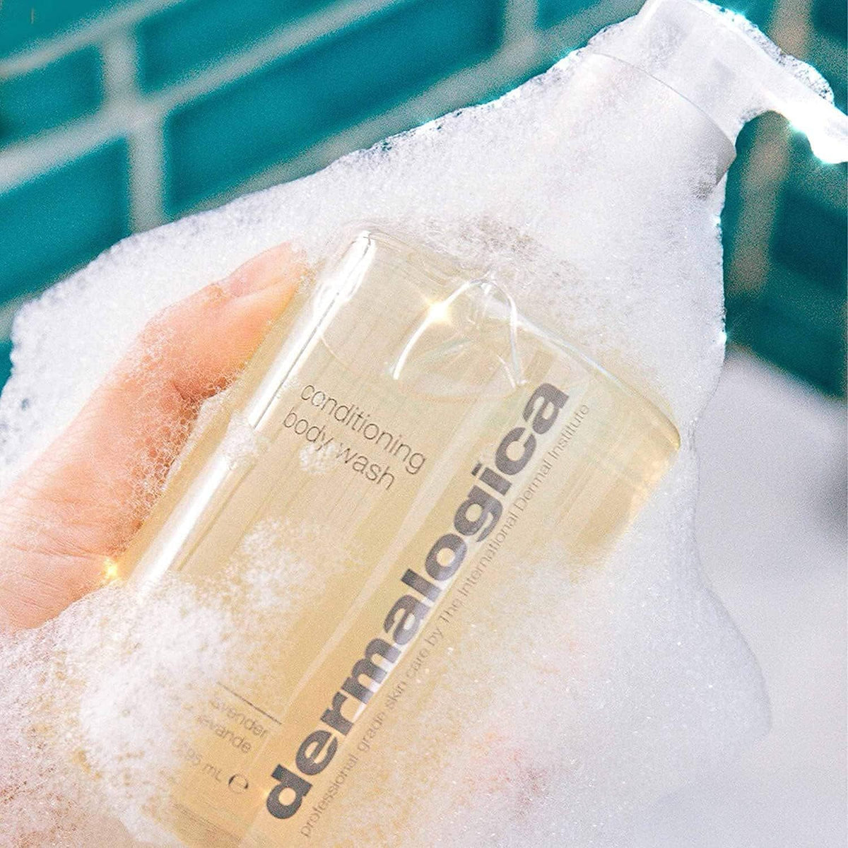 Dermalogica in-shower action shot illustrating refreshing use and awakening scent