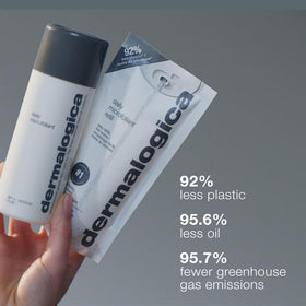 Dermalogica in a bathroom lifestyle setting near cleanser and towel, routine-ready benefit