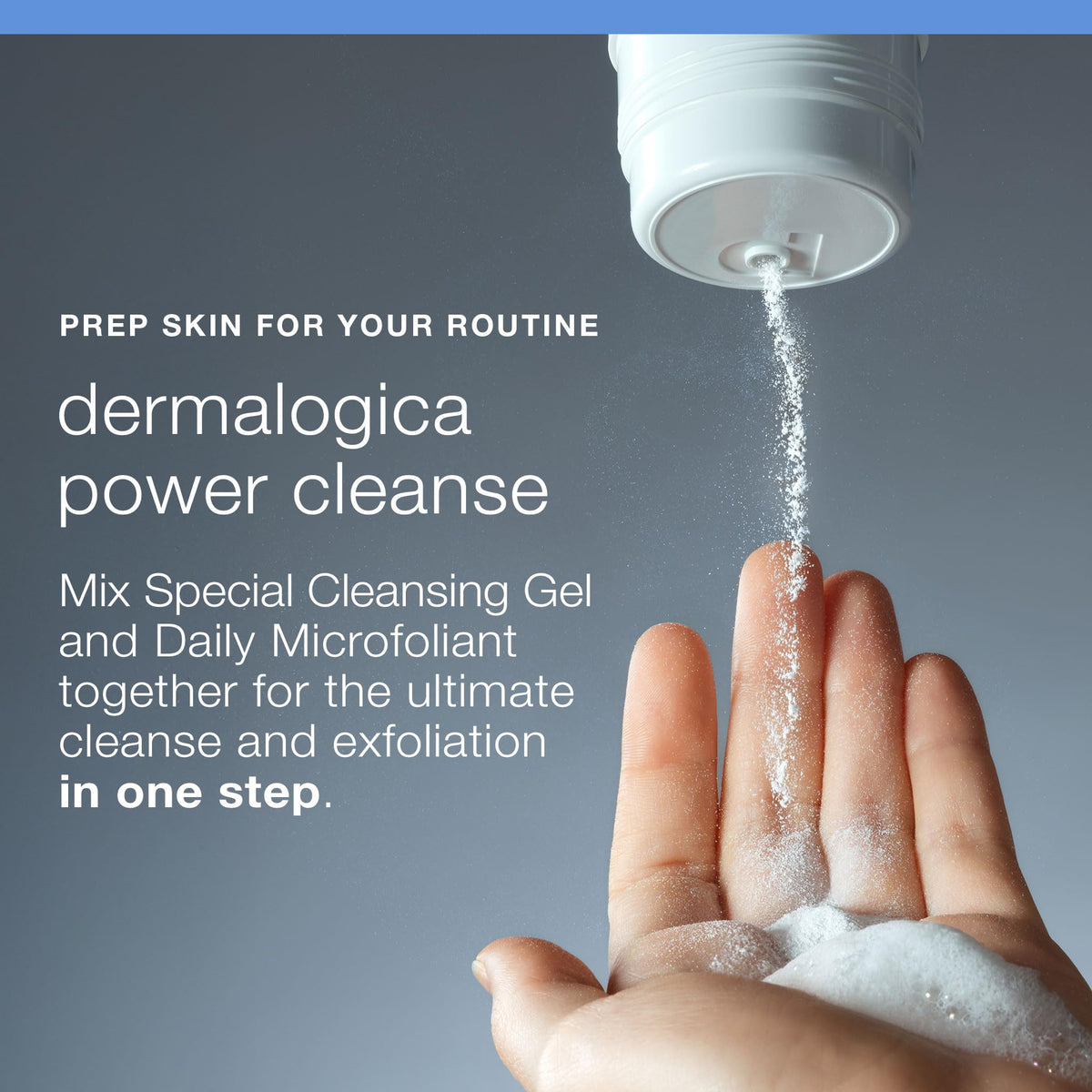 Dermalogica refill pouch on bathroom shelf conveying sustainable choice