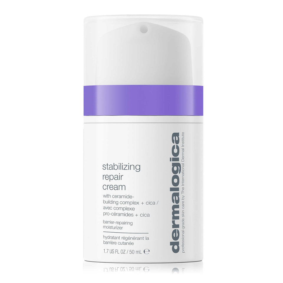 Dermalogica front packaging of Stabilizing Repair Cream showing product and brand benefits