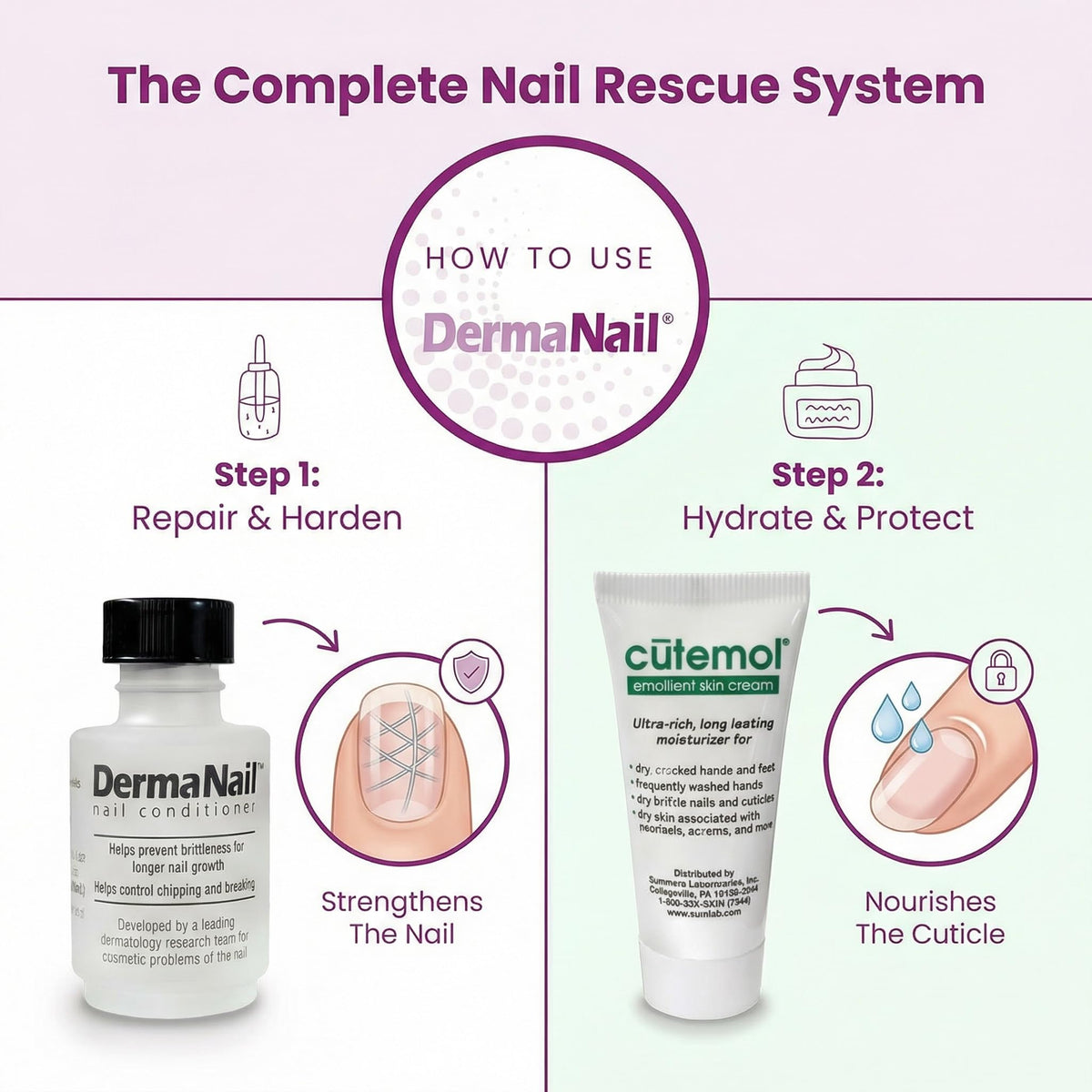 DermaNail brush applicator close-up demonstrating precise nail-strengthener application