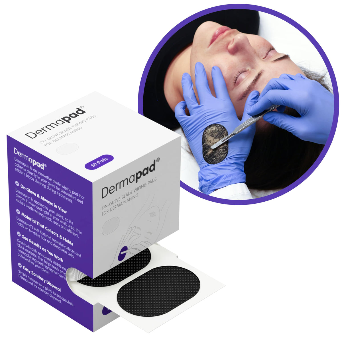 Dermapad in use dermaplaning treatment showing brand and improved workflow