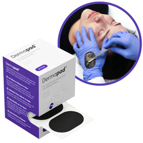 Dermapad in use dermaplaning treatment showing brand and improved workflow