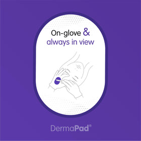 Dermapad scale and size comparison showing brand and glove fit clarity