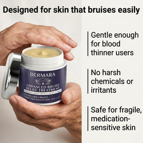 Dermara cream being applied to forearm demonstrating targeted bruise coverage benefit