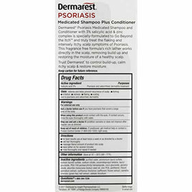 Dermarest bottle on bathroom shelf suggesting a daily medicated scalp routine