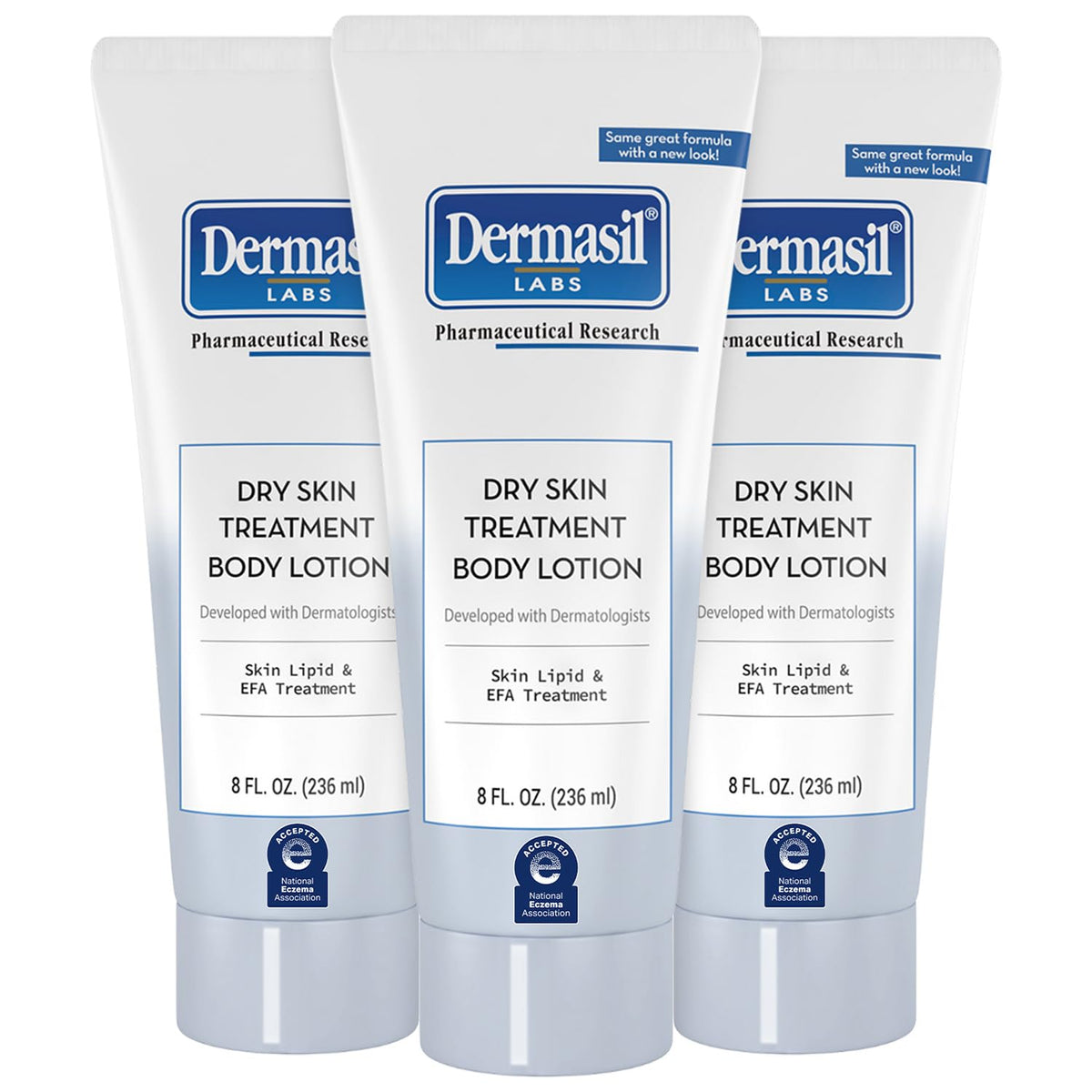 Dermasil front packaging three-pack showing full product and convenience