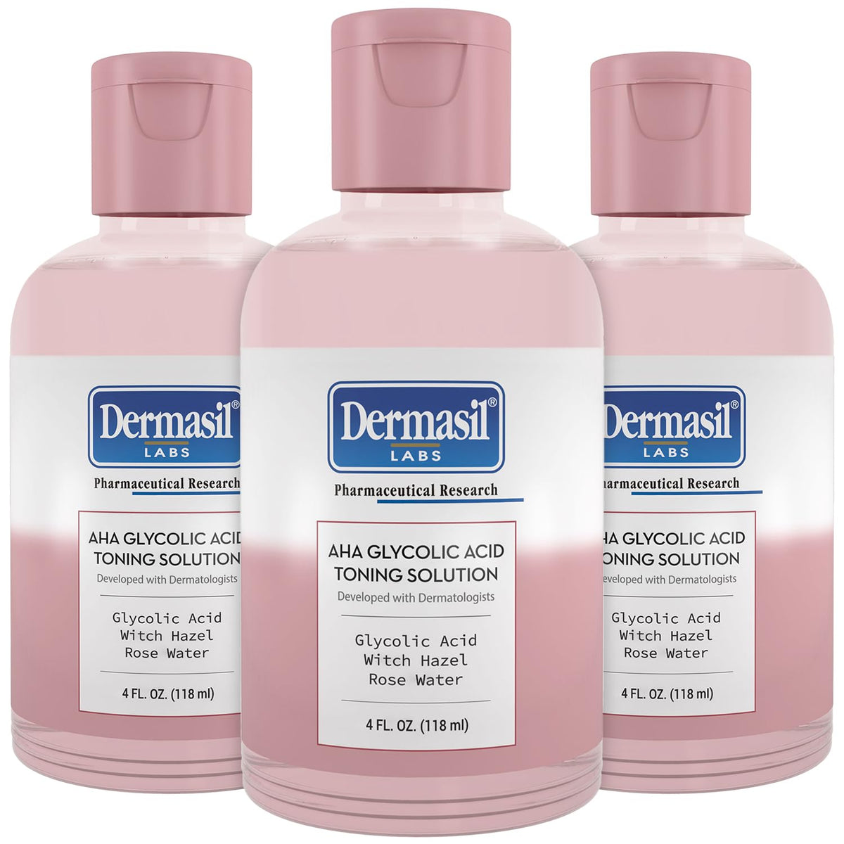 Dermasil front packaging showing bottle and label, clear view and product benefit