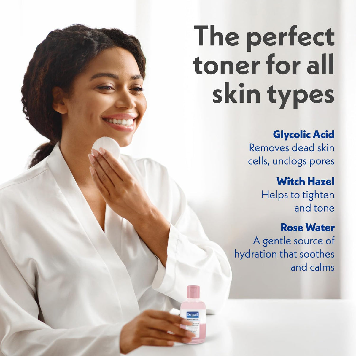 Dermasil bottle held in hand for scale showing travel-friendly 4 oz size