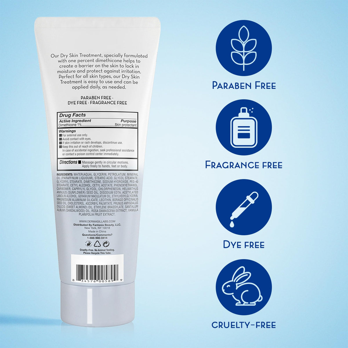 Dermasil tube close-up of lotion texture highlighting quick absorption