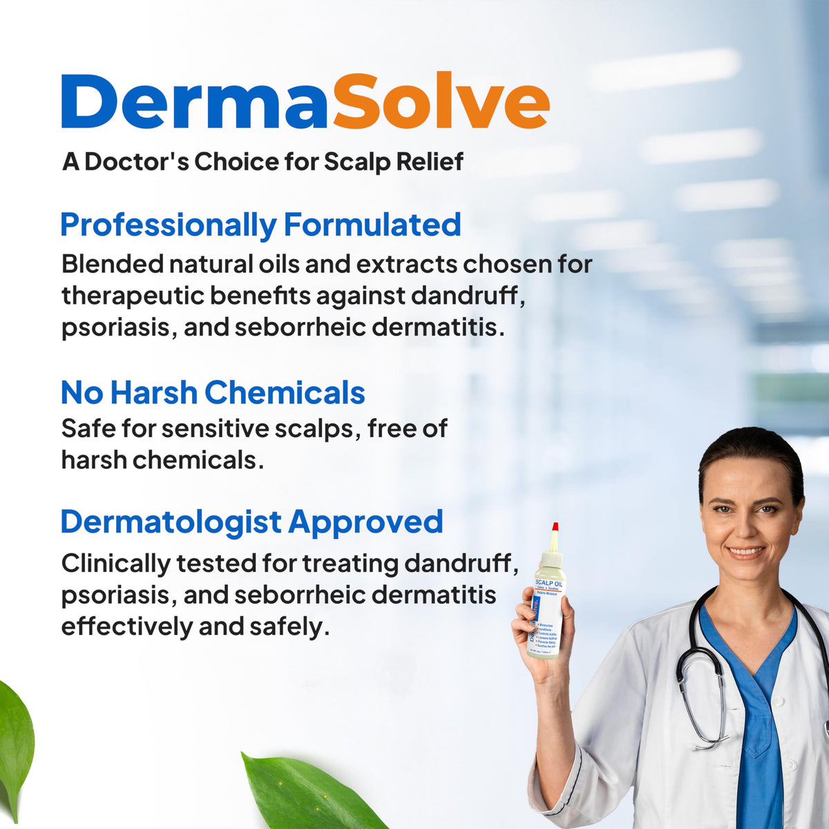 Dermasolve 4 oz bottle next to common objects for scale, clear size benefit