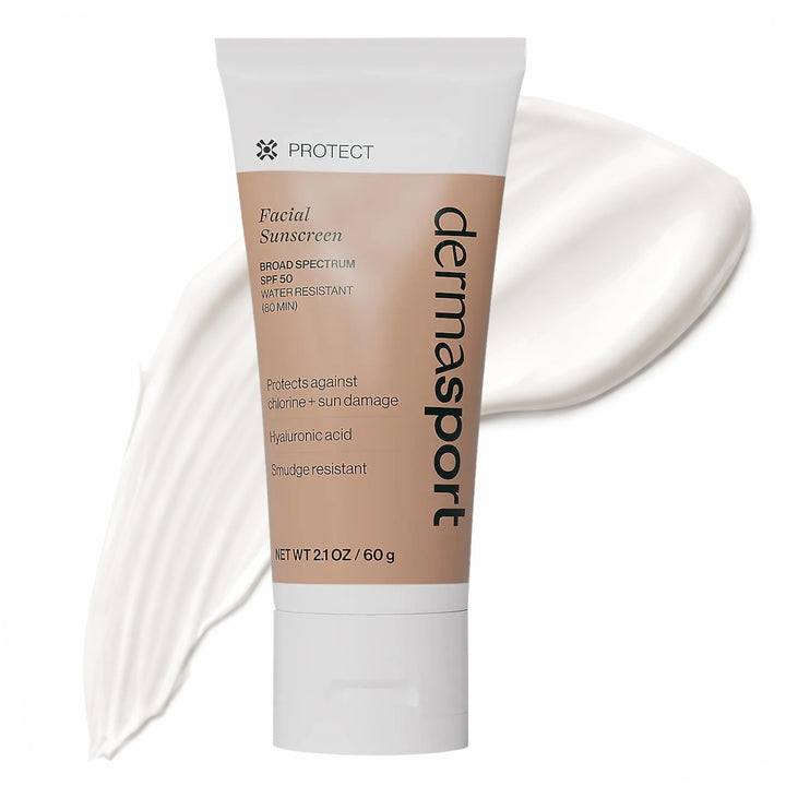Dermasport front bottle view showing SPF 50 protection and athletic design