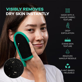 Dermasuri mitt fabric close-up highlighting textured fibers for effective exfoliation