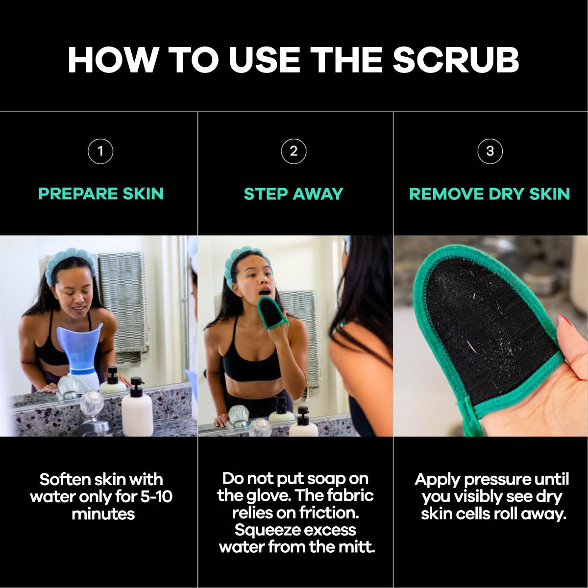 Dermasuri mitt used on dry skin to remove flakes and smooth texture