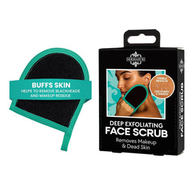 Dermasuri mitt front view showing compact exfoliating tool and ergonomic fit