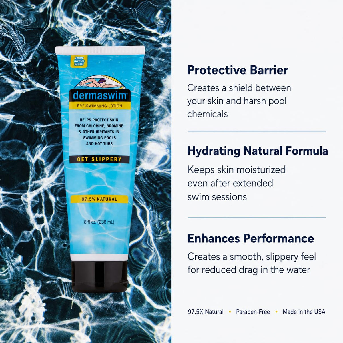 DermaSwim being applied to hands before swimming for pre-swim protection