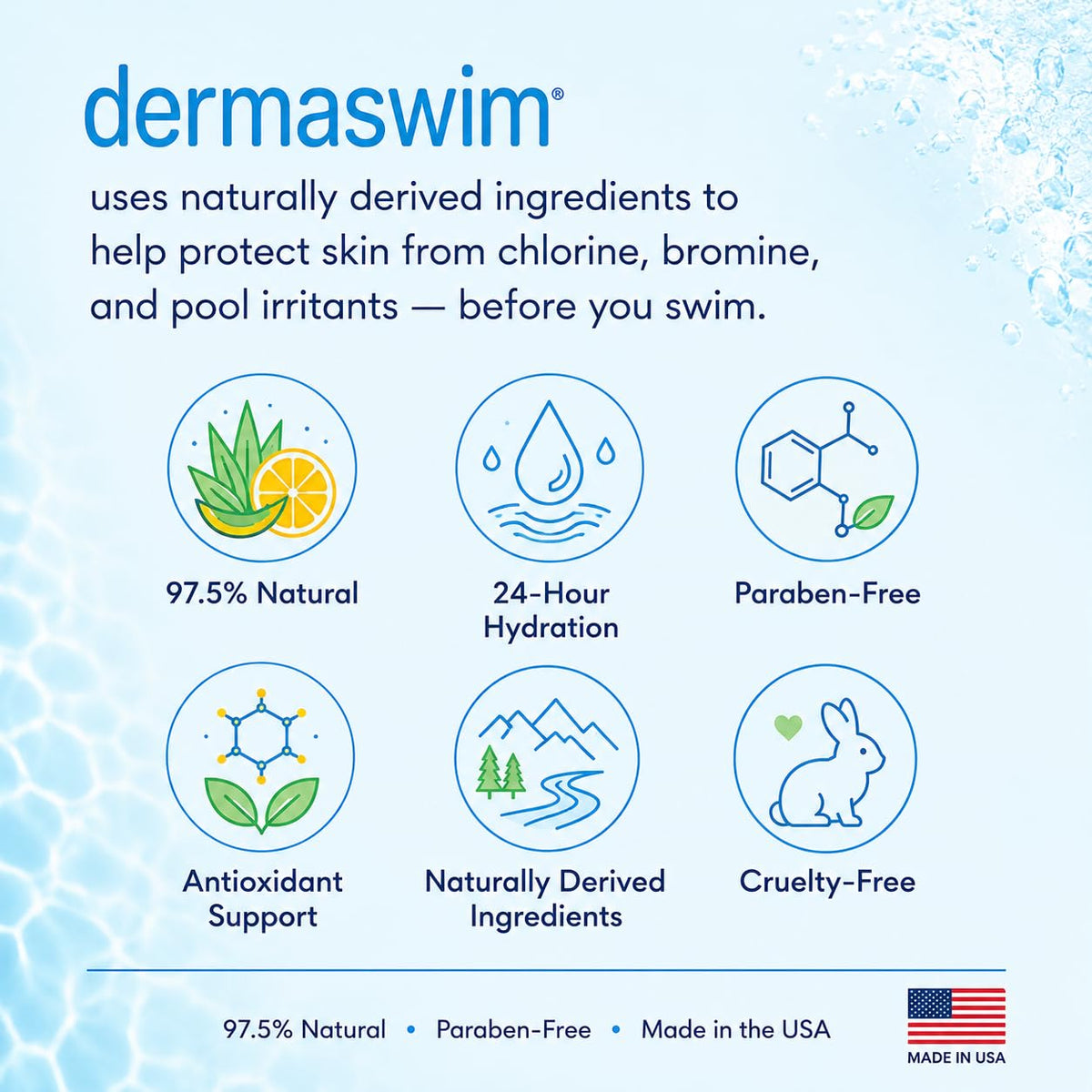 DermaSwim bottle in hand for size comparison, easy to carry to the pool