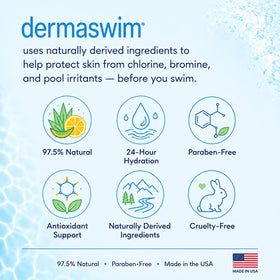 DermaSwim bottle in hand for size comparison, easy to carry to the pool
