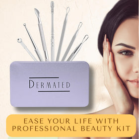 DERMATED metal storage case open with tools displayed for organized travel