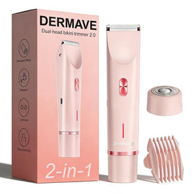 Dermave front view of pink bikini shaver showing ergonomic body and controls for comfortable use