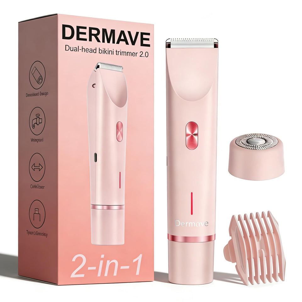 Dermave front view of pink bikini shaver showing ergonomic body and controls for comfortable use