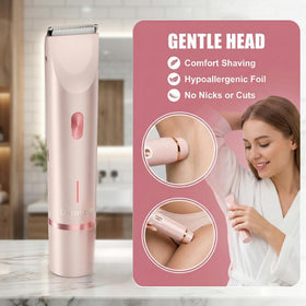Dermave shaver being rinsed under water highlighting waterproof IPX7 rating and easy cleanup