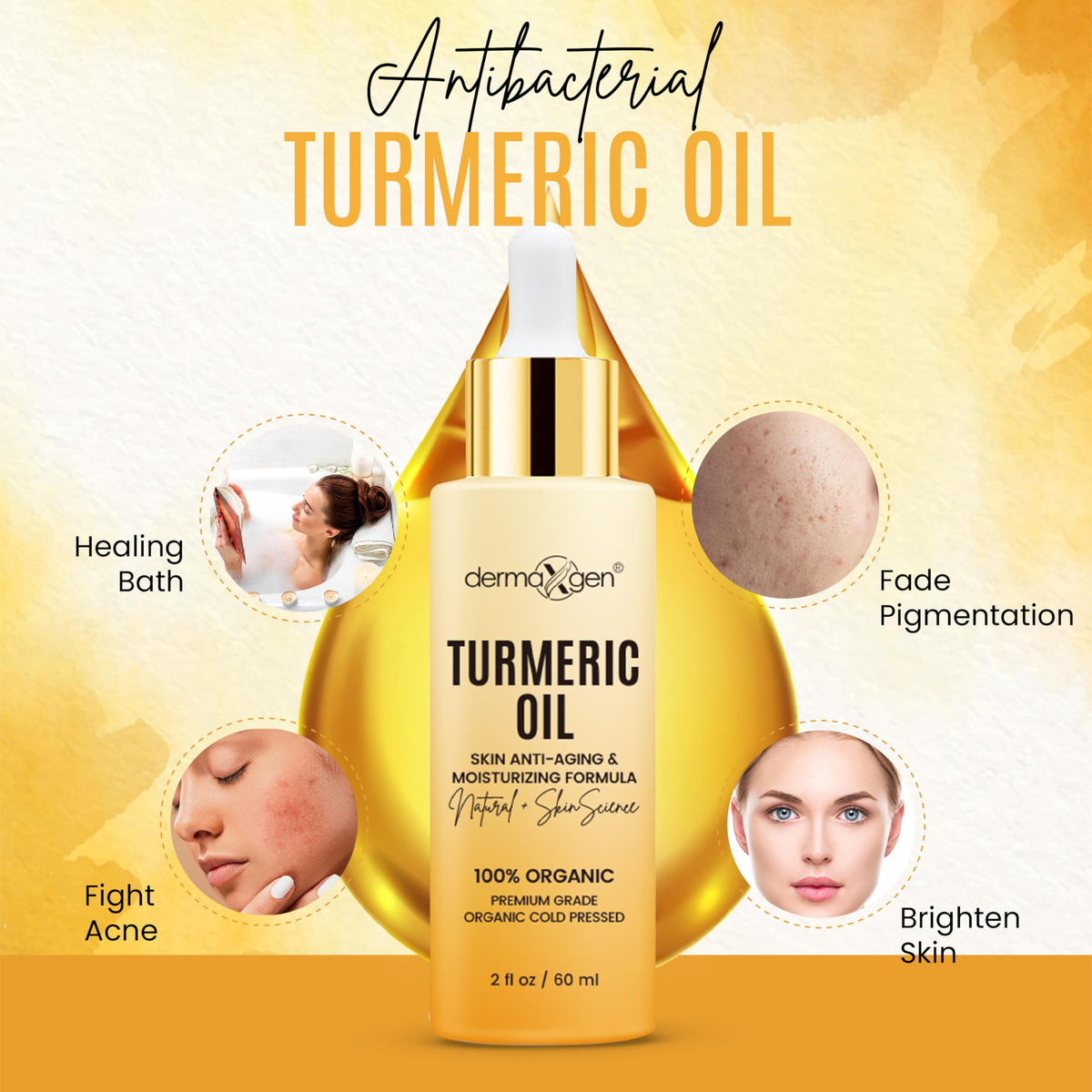 DERMAXGEN close-up label detail highlighting organic ingredients and benefits