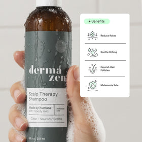 Dermazen close-up ingredient list emphasizing Malassezia-safe formulation