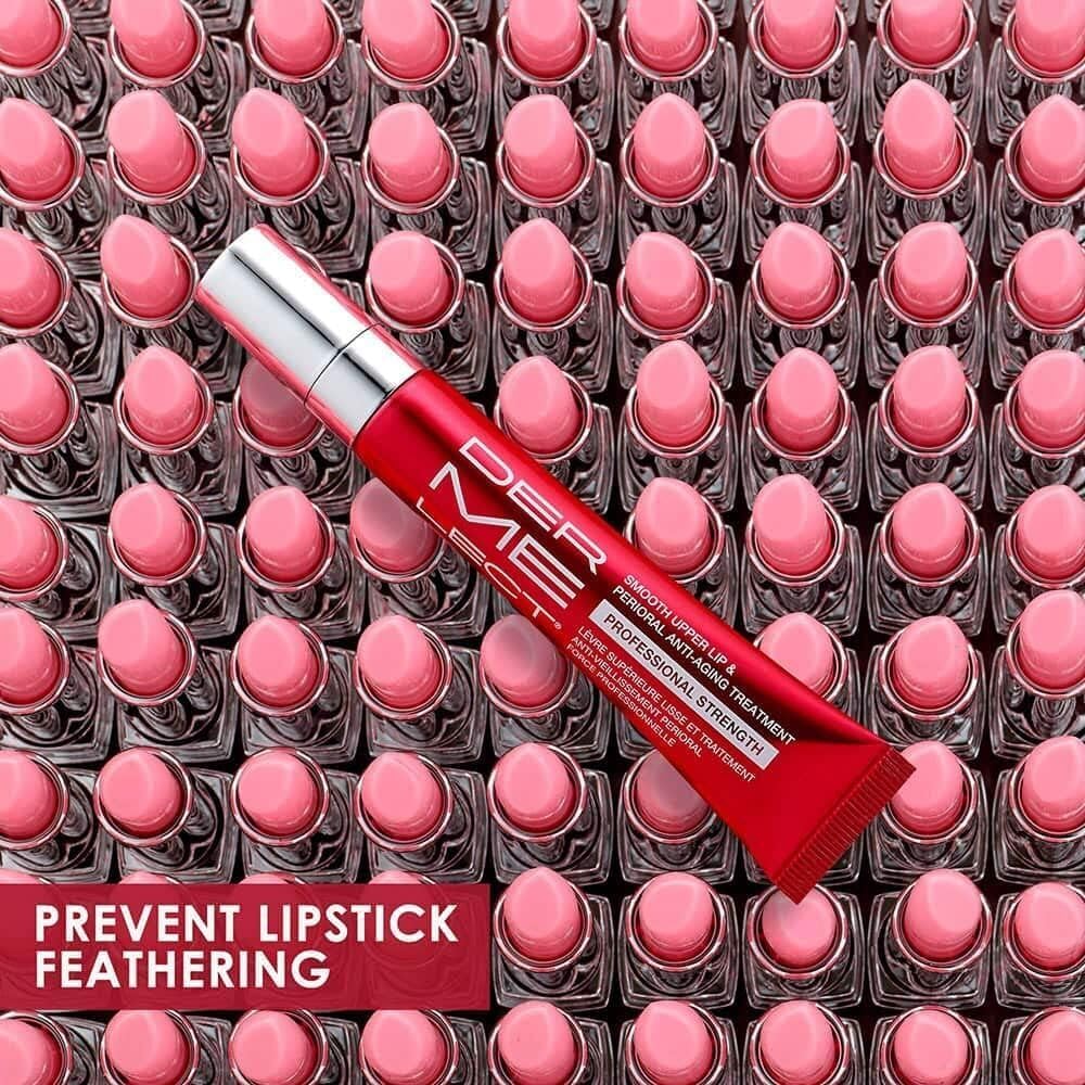 Dermelect used in makeup routine to prime lips and prevent color bleed