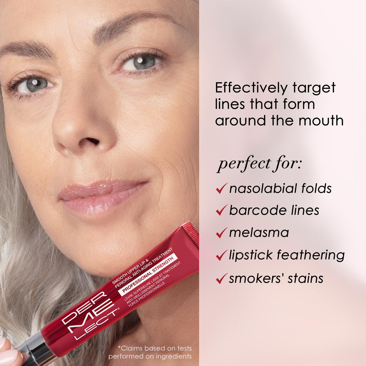 Dermelect serum texture on fingertip demonstrating hydration and smoothing benefit