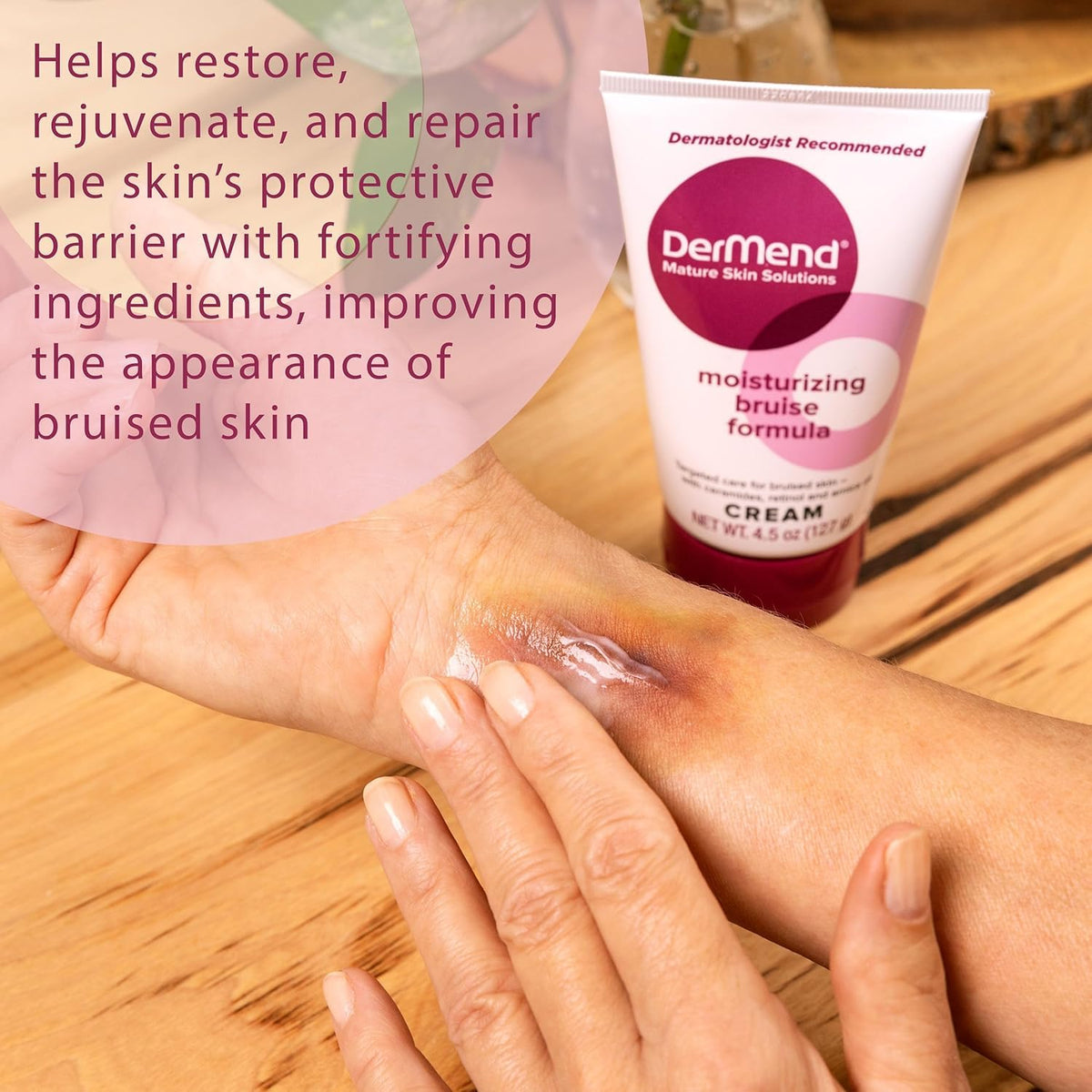 Dermend cream texture close-up demonstrating lightweight, fast-absorbing formula benefit