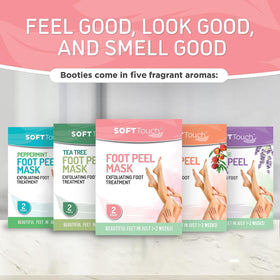 Dermora foot masks staged on bathroom shelf highlighting at-home spa benefit