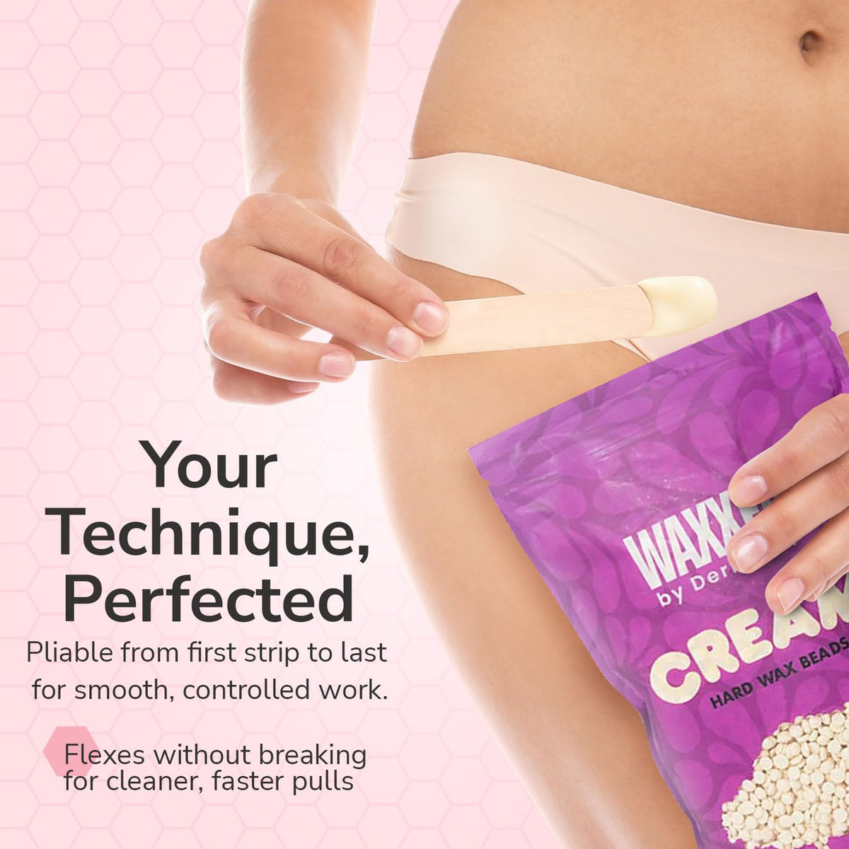 Dermwax application on leg showing precise spread for comfortable removal