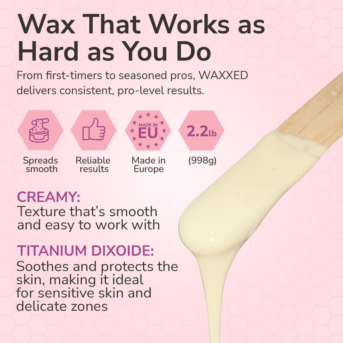 Dermwax beads close-up texture highlighting creamy melt and ease of spread