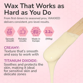 Dermwax beads close-up texture highlighting creamy melt and ease of spread