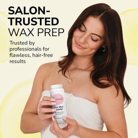 Dermwax powder used on bikini line showing gentle prep for delicate area waxing