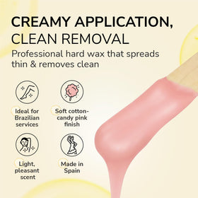 Dermwax close-up of smooth pink beads showing creamy texture for even application